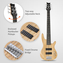 Glarry GIB 6 String Bass Guitar Full SizeHH Pickup - Burlywood