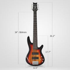 Glarry GIB 6 String Bass Guitar Full SizeHH Pickup - Sunset