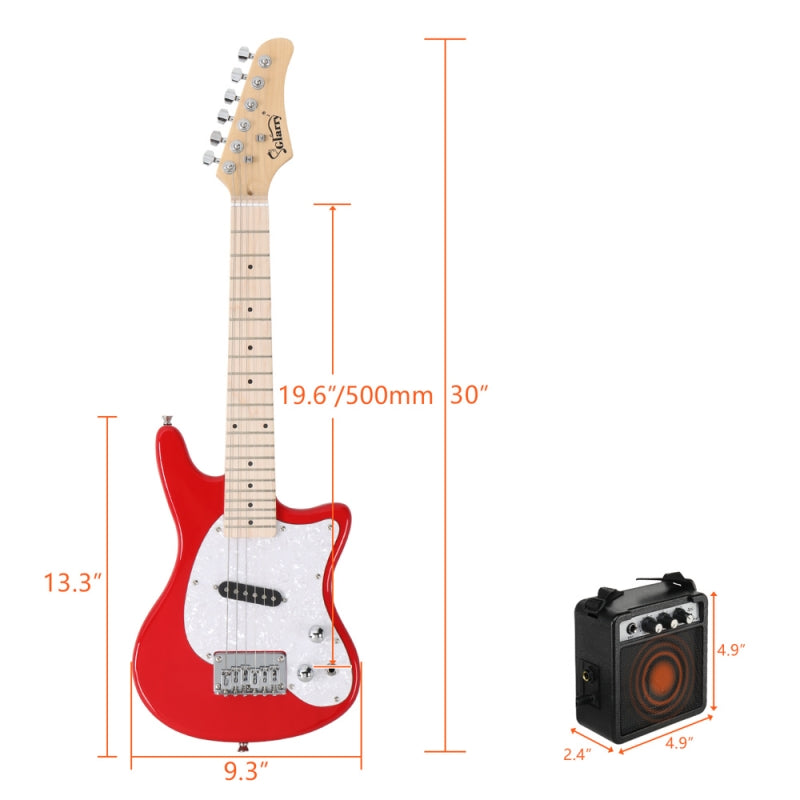 Glarry 30inch Mini Kids Electric Guitar Maple Fingerboard w/5W Amplifier - Red