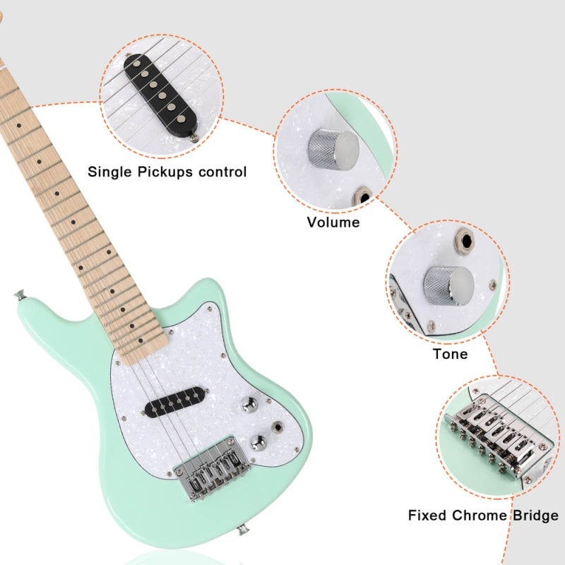 Glarry 30inch Mini Kids Electric Guitar Maple Fingerboard w/5W Amplifier - Green