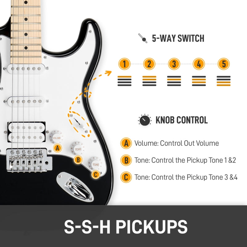 Glarry GST Electric Guitar HSS Pickups w/20W Amplifier - Black