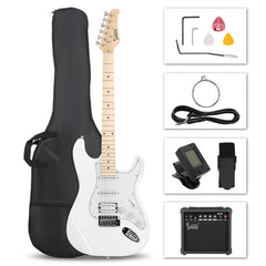 Glarry GST Electric Guitar HSS Pickups w/20W Amplifier - White