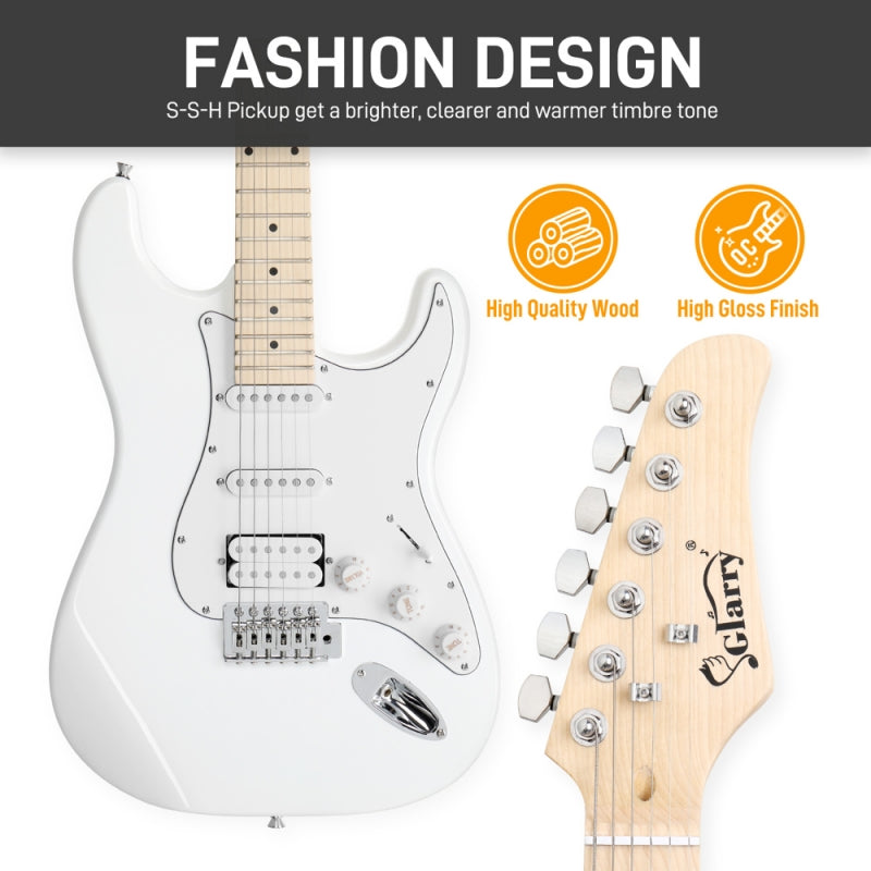 Glarry GST Electric Guitar HSS Pickups w/20W Amplifier - White