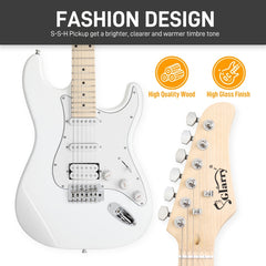 Glarry GST Electric Guitar HSS Pickups w/20W Amplifier - White