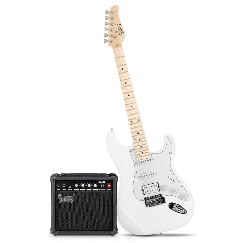 Glarry GST Electric Guitar HSS Pickups w/20W Amplifier - White