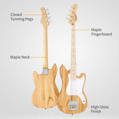 Glarry 30in GB Electric Bass Guitar Short Scale - Burlywood