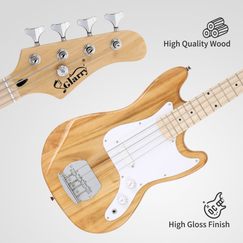 Glarry 30in GB Electric Bass Guitar Short Scale - Burlywood