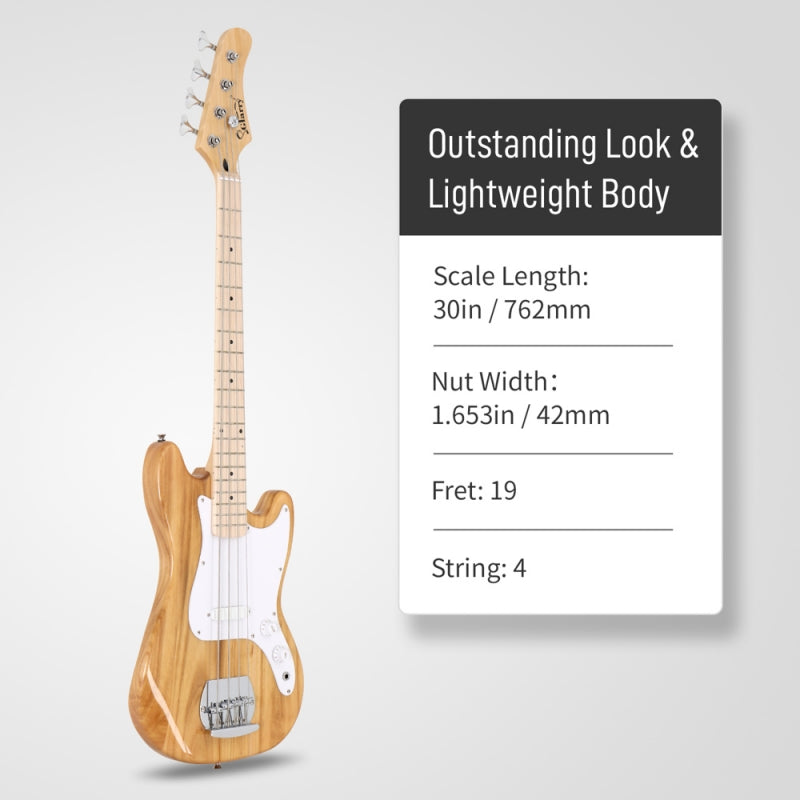 Glarry 30in GB Electric Bass Guitar Short Scale - Burlywood