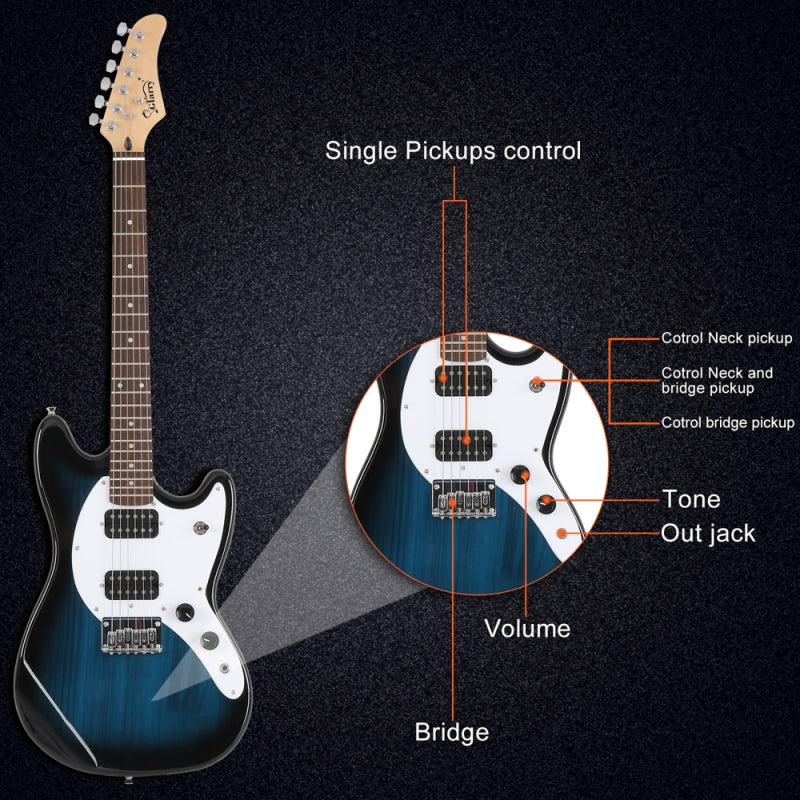 Glarry GMF Electric Guitar Laurel Wood Fingerboard HH Pickup - Blue