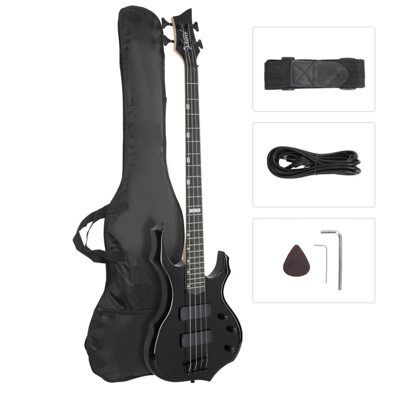Glarry Burning Fire Electric Bass Guitar HH Pickups - Black