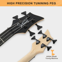 Glarry Burning Fire Electric Bass Guitar HH Pickups - Black
