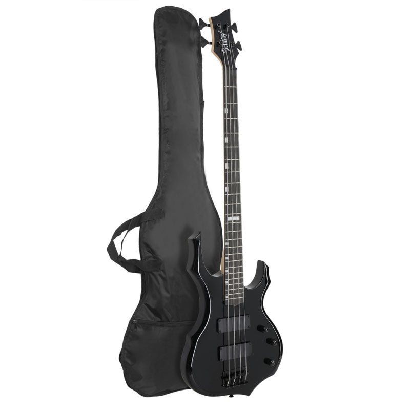 Glarry Burning Fire Electric Bass Guitar HH Pickups - Black