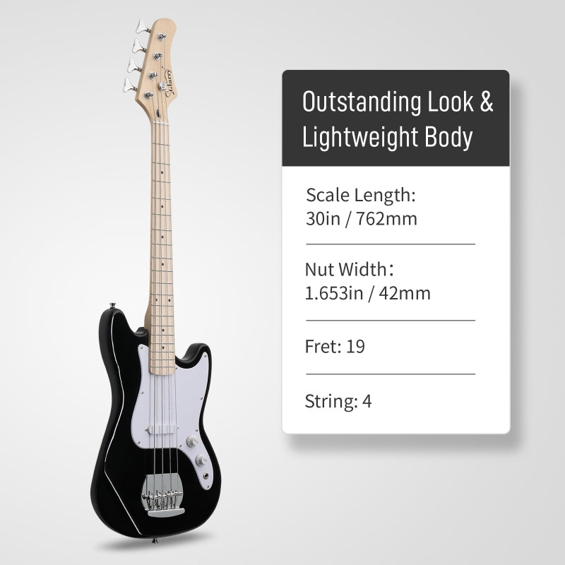 Glarry 30in GB Electric Bass Guitar Short Scale - Black