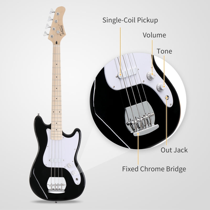 Glarry 30in GB Electric Bass Guitar Short Scale - Black