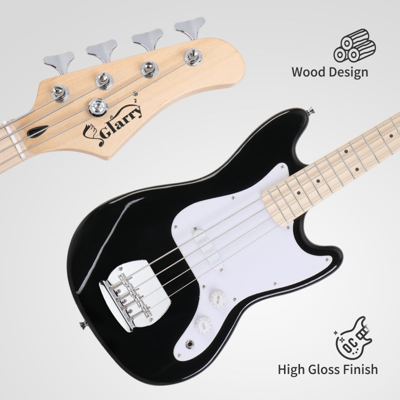 Glarry 30in GB Electric Bass Guitar Short Scale - Black