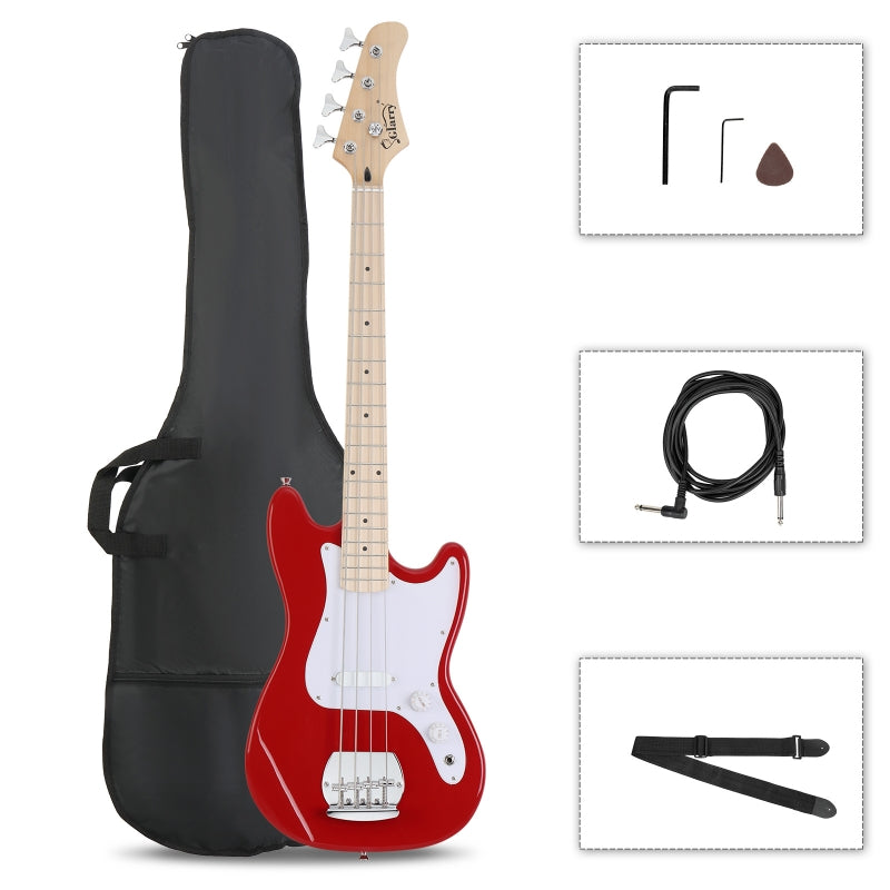 Glarry 30in GB Electric Bass Guitar Short Scale - Red