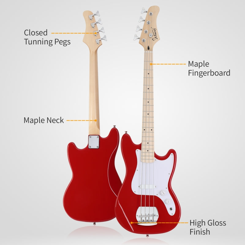 Glarry 30in GB Electric Bass Guitar Short Scale - Red