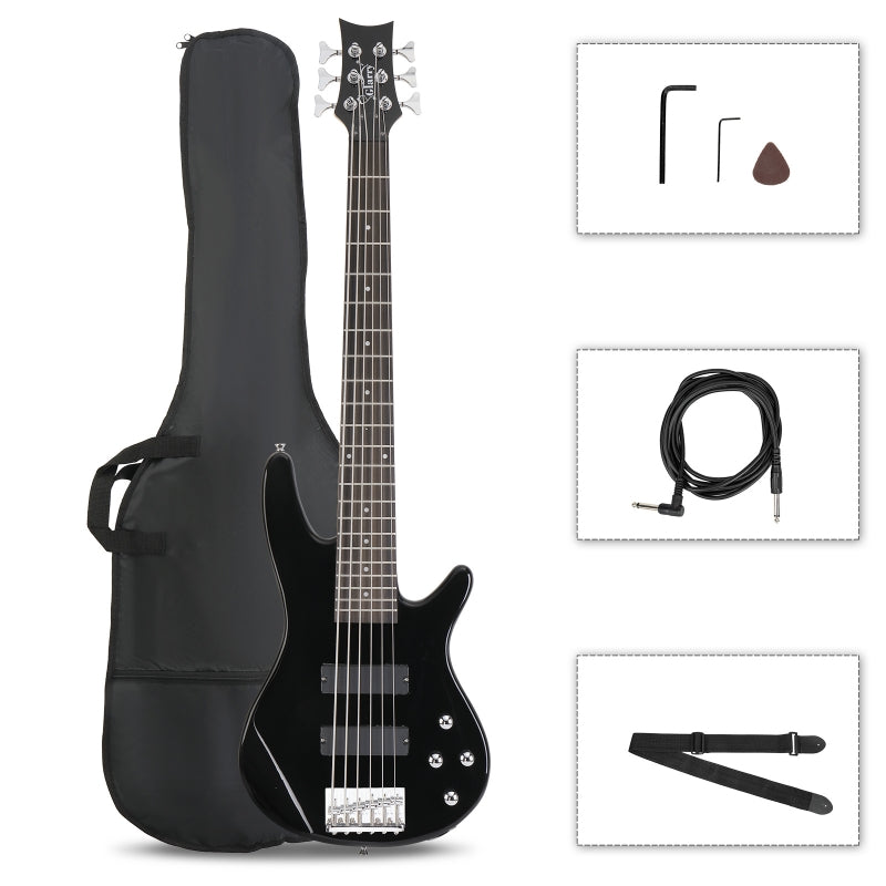 Glarry GIB 6 String Bass Guitar Full SizeHH Pickup - Black
