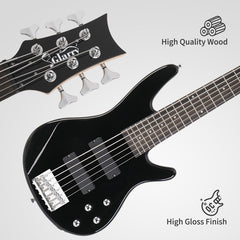 Glarry GIB 6 String Bass Guitar Full SizeHH Pickup - Black