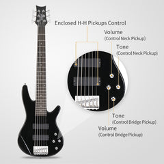 Glarry GIB 6 String Bass Guitar Full SizeHH Pickup - Black