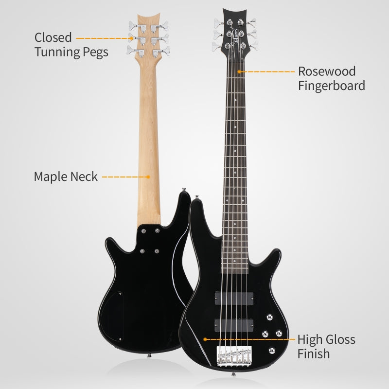 Glarry GIB 6 String Bass Guitar Full SizeHH Pickup - Black