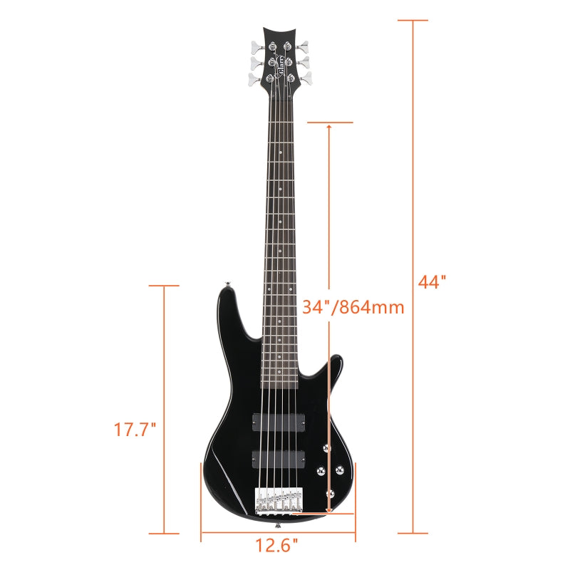 Glarry GIB 6 String Bass Guitar Full SizeHH Pickup - Black
