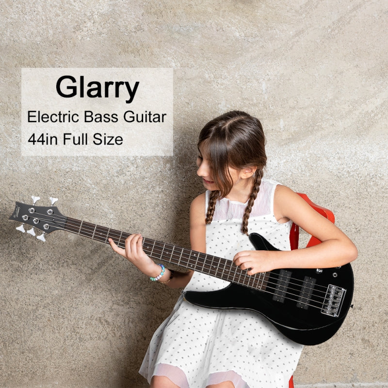 Glarry GIB 5 String Bass Guitar Full Size Open-coil HH Pickup - Black