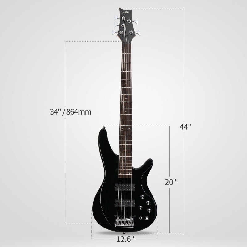 Glarry GIB 5 String Bass Guitar Full Size Open-coil HH Pickup - Black