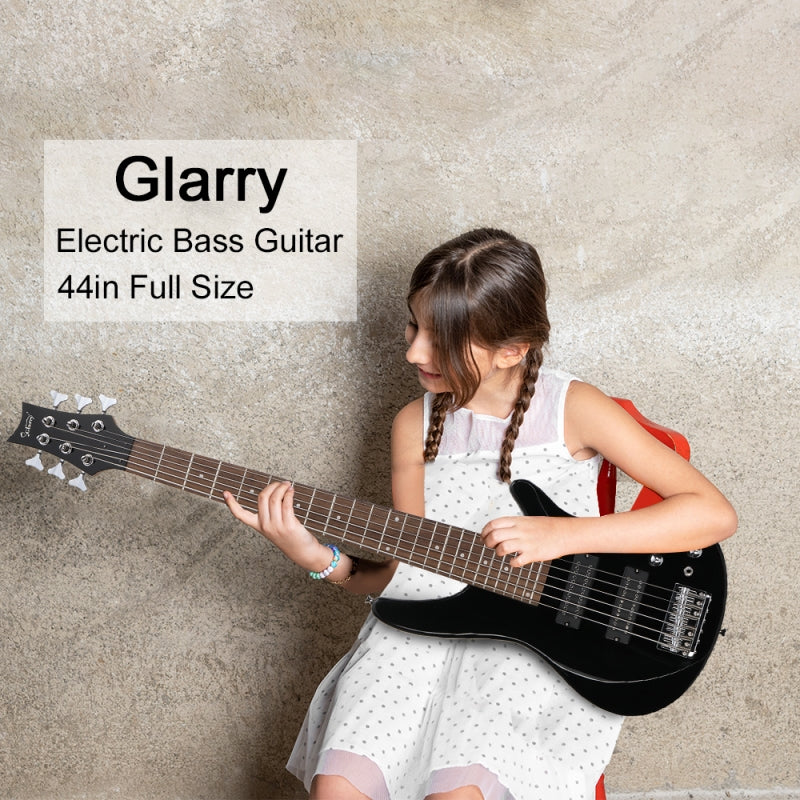 Glarry GIB Active 6-String Bass Guitar with Upgraded Electronics - Black