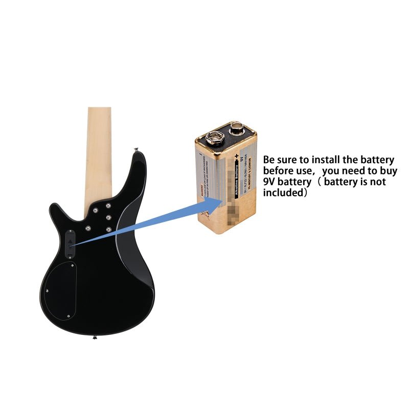 Glarry GIB Active 6-String Bass Guitar with Upgraded Electronics - Black