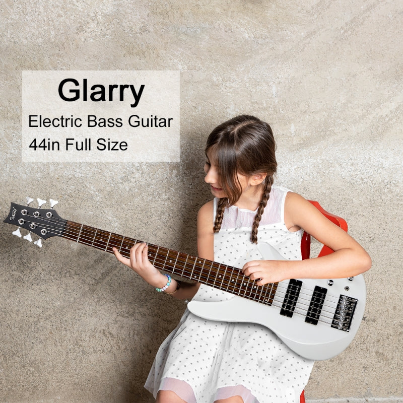 Glarry GIB Active 6-String Bass Guitar with Upgraded Electronics - White