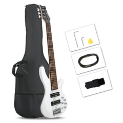 Glarry GIB Active 6-String Bass Guitar with Upgraded Electronics - White