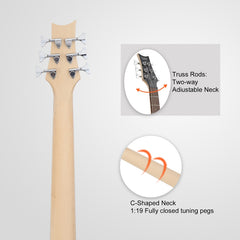 Glarry GIB Active 6-String Bass Guitar with Upgraded Electronics - White