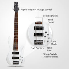 Glarry GIB Active 6-String Bass Guitar with Upgraded Electronics - White