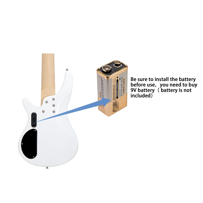 Glarry GIB Active 6-String Bass Guitar with Upgraded Electronics - White