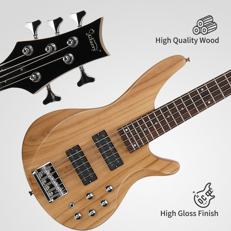 Glarry GIB 5 String Bass Guitar Full Size Open-coil HH Pickup - Burlywood
