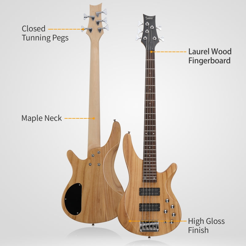 Glarry GIB 5 String Bass Guitar Full Size Open-coil HH Pickup - Burlywood