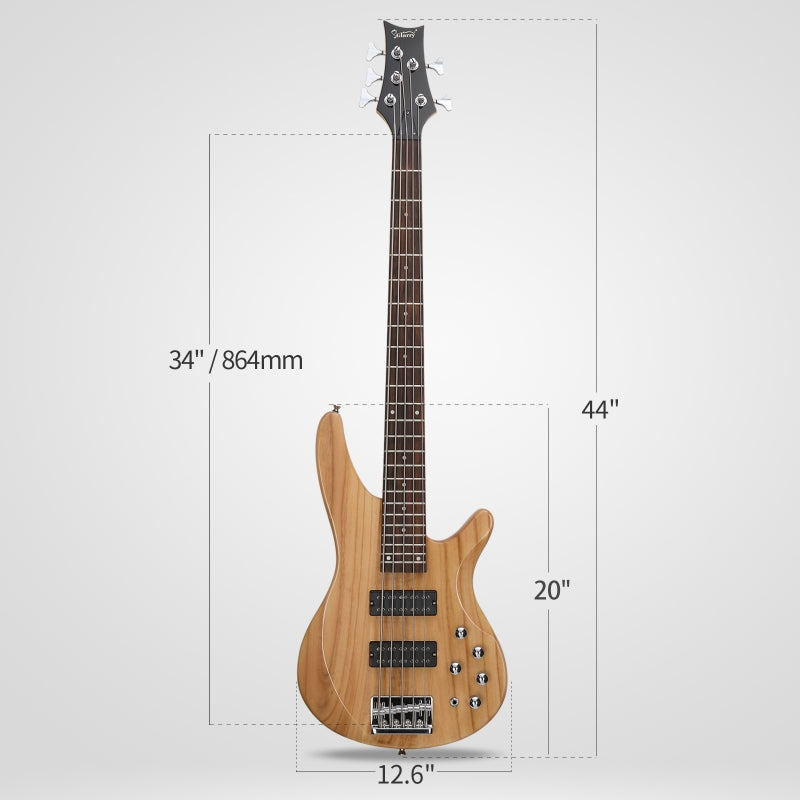 Glarry GIB 5 String Bass Guitar Full Size Open-coil HH Pickup - Burlywood