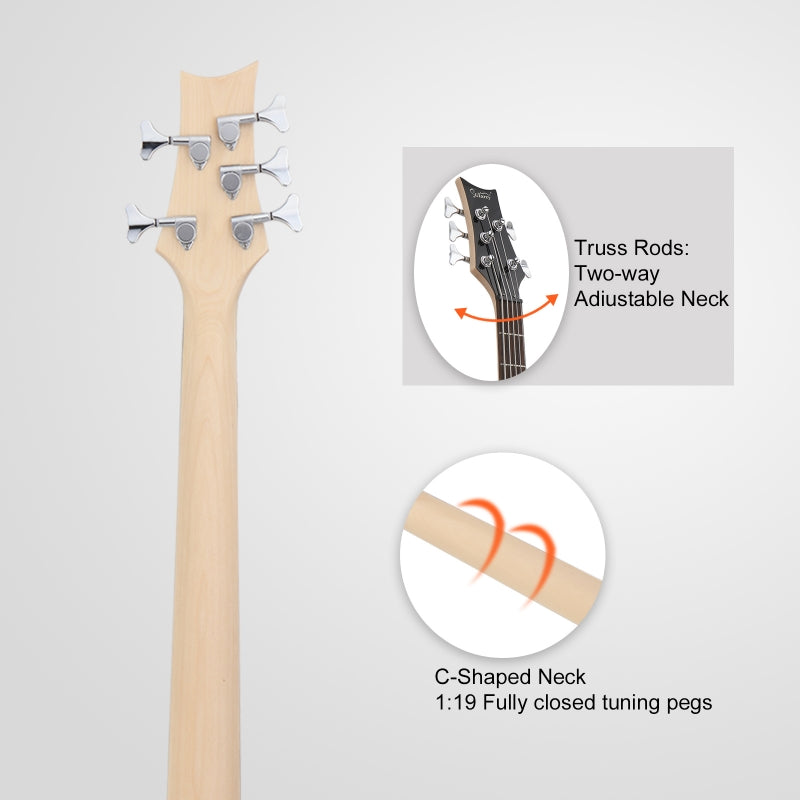 Glarry GIB 5 String Bass Guitar Full Size Open-coil HH Pickup - Sunset