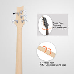 Glarry GIB 5 String Bass Guitar Full Size Open-coil HH Pickup - Sunset