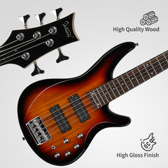 Glarry GIB 5 String Bass Guitar Full Size Open-coil HH Pickup - Sunset