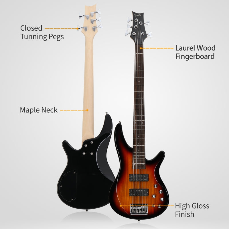 Glarry GIB 5 String Bass Guitar Full Size Open-coil HH Pickup - Sunset