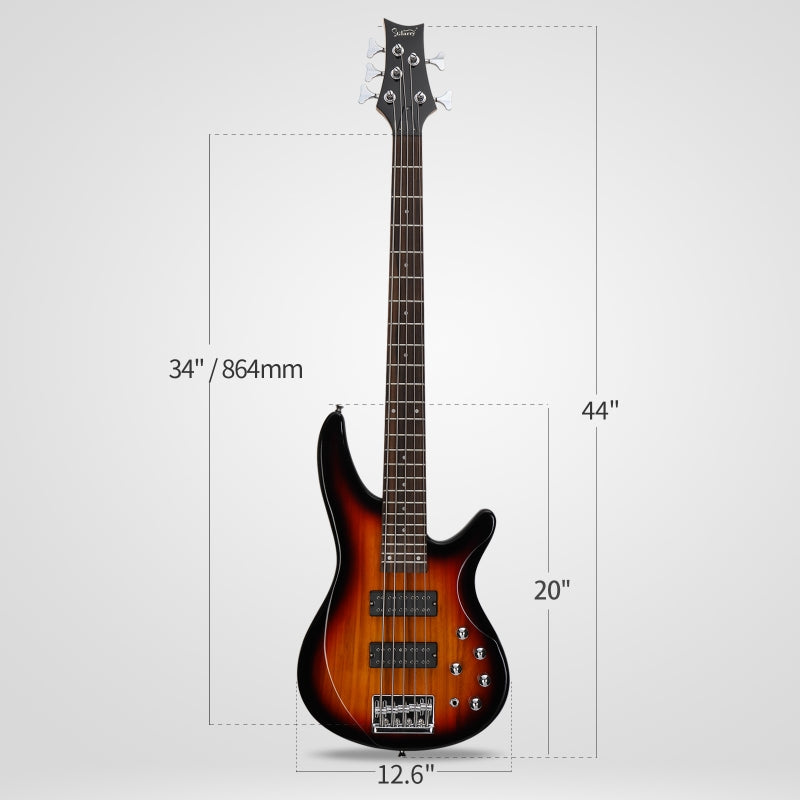 Glarry GIB 5 String Bass Guitar Full Size Open-coil HH Pickup - Sunset