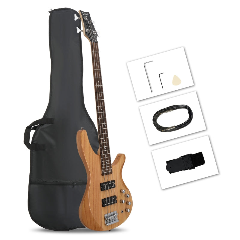 Glarry GIB 4 String Bass Guitar Full Size HH Pickup - Burlywood