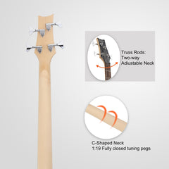 Glarry GIB 4 String Bass Guitar Full Size HH Pickup - Burlywood