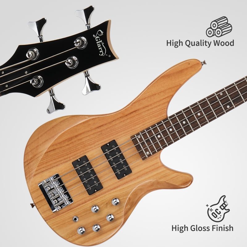 Glarry GIB 4 String Bass Guitar Full Size HH Pickup - Burlywood