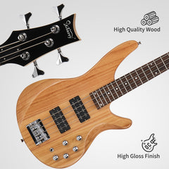Glarry GIB 4 String Bass Guitar Full Size HH Pickup - Burlywood