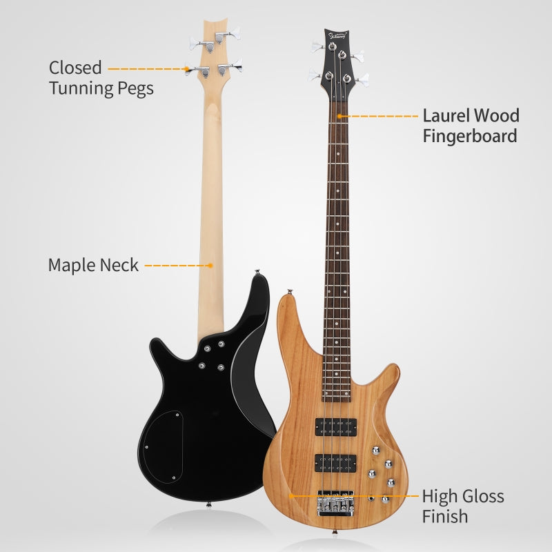 Glarry GIB 4 String Bass Guitar Full Size HH Pickup - Burlywood