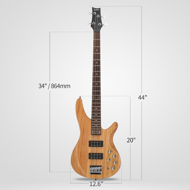 Glarry GIB 4 String Bass Guitar Full Size HH Pickup - Burlywood