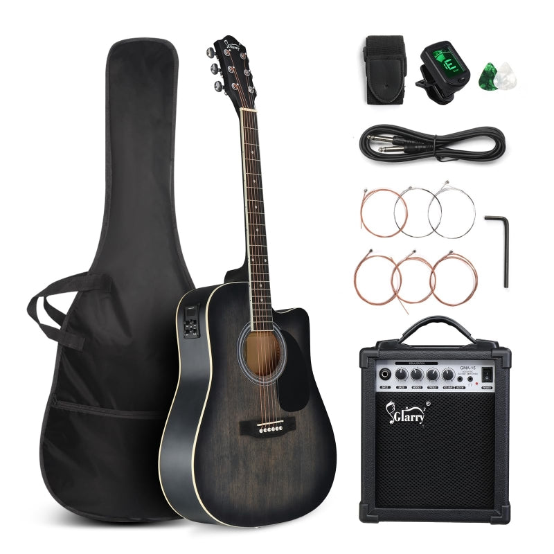 Glarry GMA101 41 Inch EQ Acoustic Guitar w/15W Amp - Black
